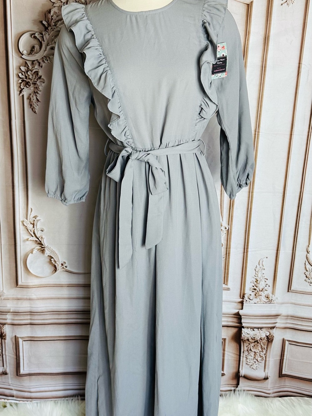 Source Unknown Lilac Ruffle Long-Sleeve Maxi Dress with Tie Waist - Picture 2 of 9
